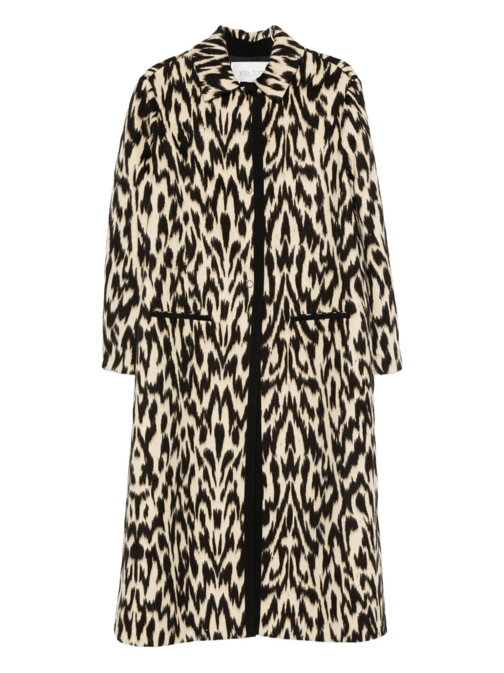 Forte Forte Double-Breasted Animal Print Wool-Blend Coat Brown