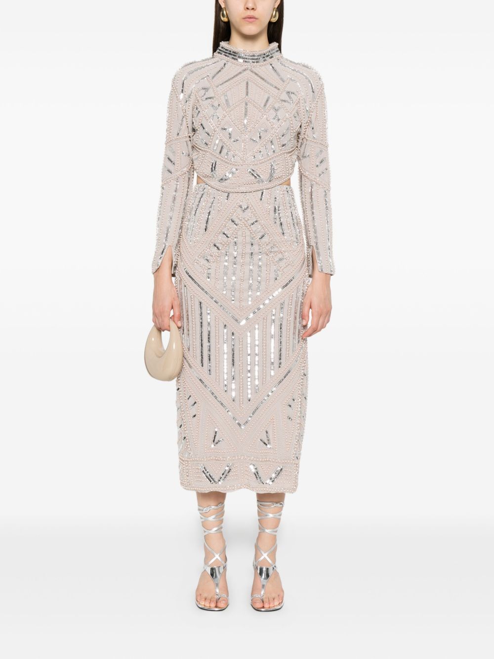 Forte Forte Sequin Embellished Geometric Midi Skirt Ivory