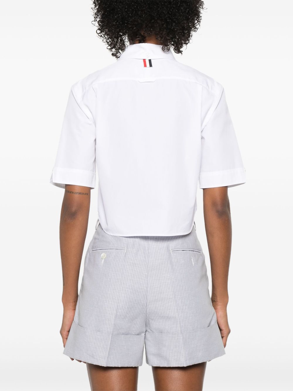 Thom Browne Cropped Cotton Shirt With Logo Tag White White