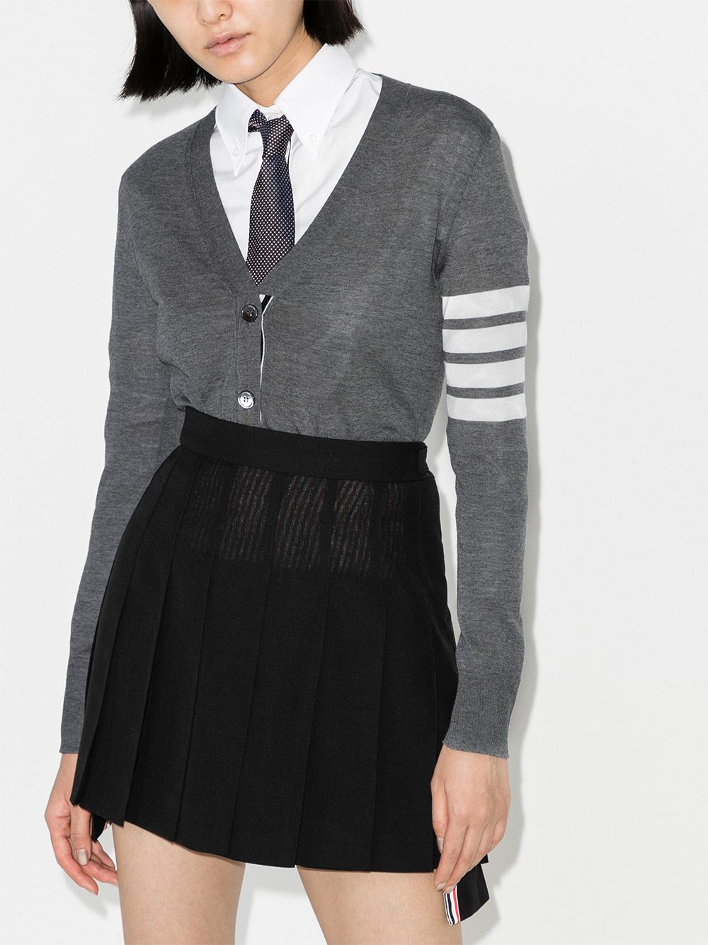 Thom Browne Grey Virgin Wool Four-Stripe V-Neck Cardigan Grey