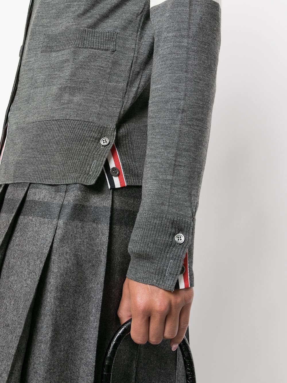 Thom Browne Fine Wool 4-Bar Stripe Cardigan Grey