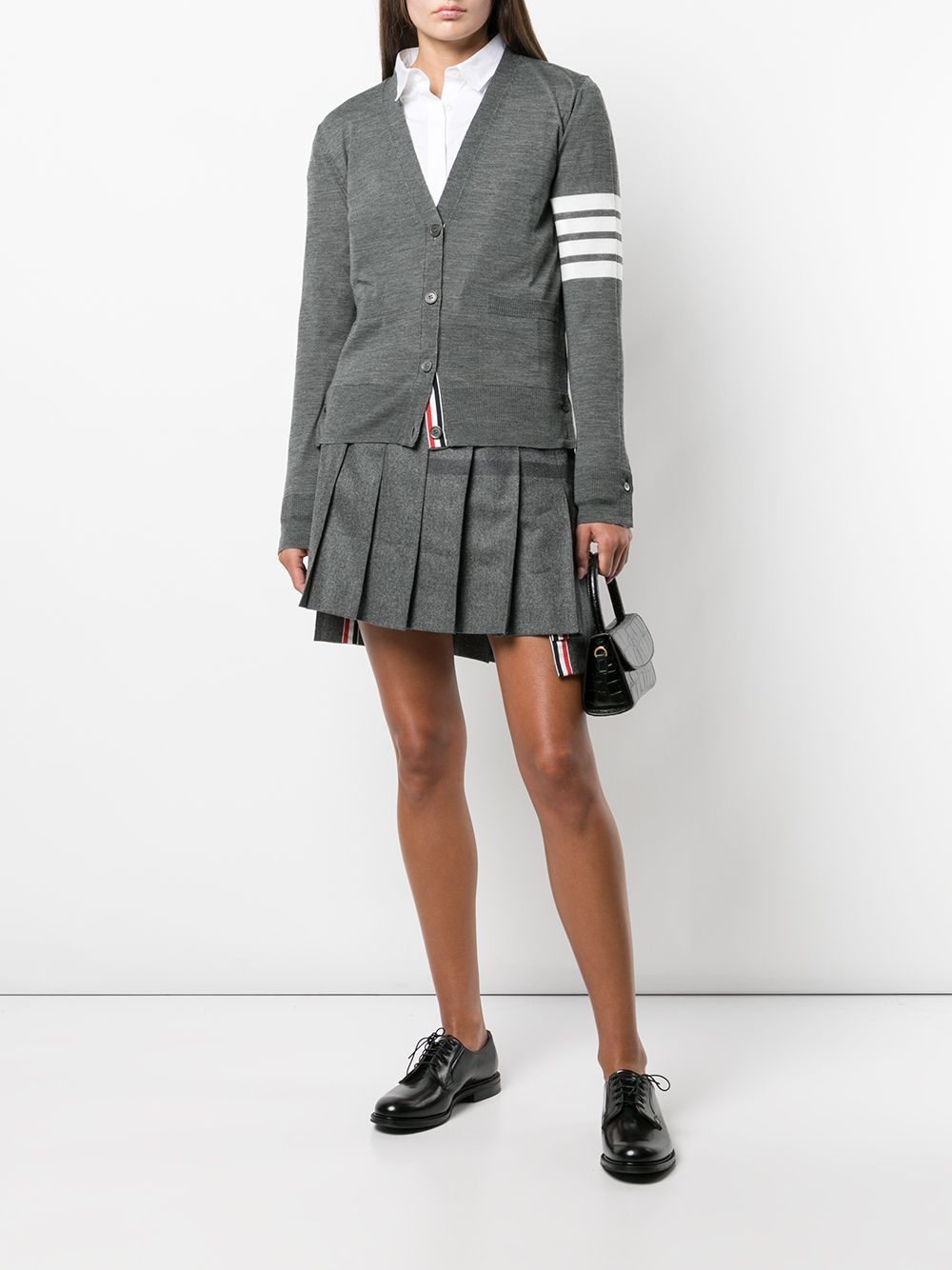 Thom Browne Fine Wool 4-Bar Stripe Cardigan Grey