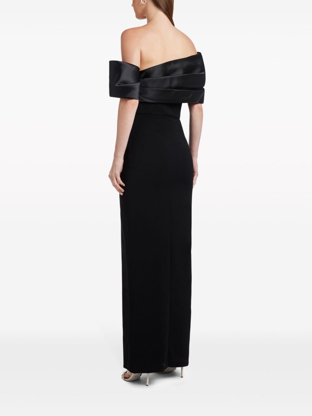Solace London Off-Shoulder Satin-Trim Maxi Dress Black