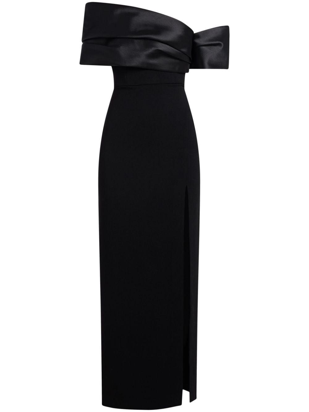 Solace London Off-Shoulder Satin-Trim Maxi Dress Black