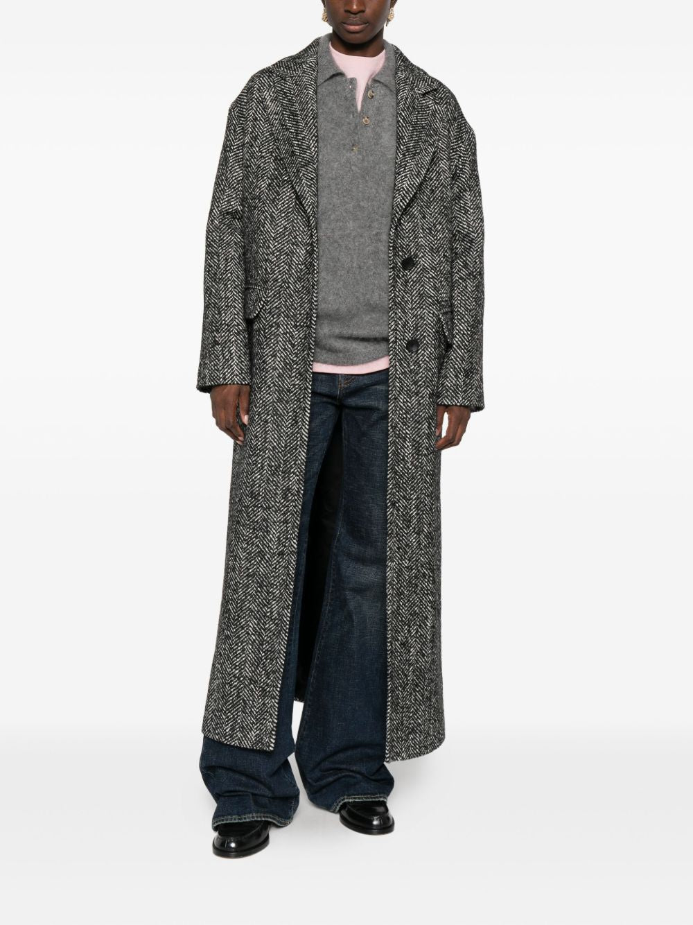 Tagliatore Single-Breasted Herringbone Wool-Blend Coat Black