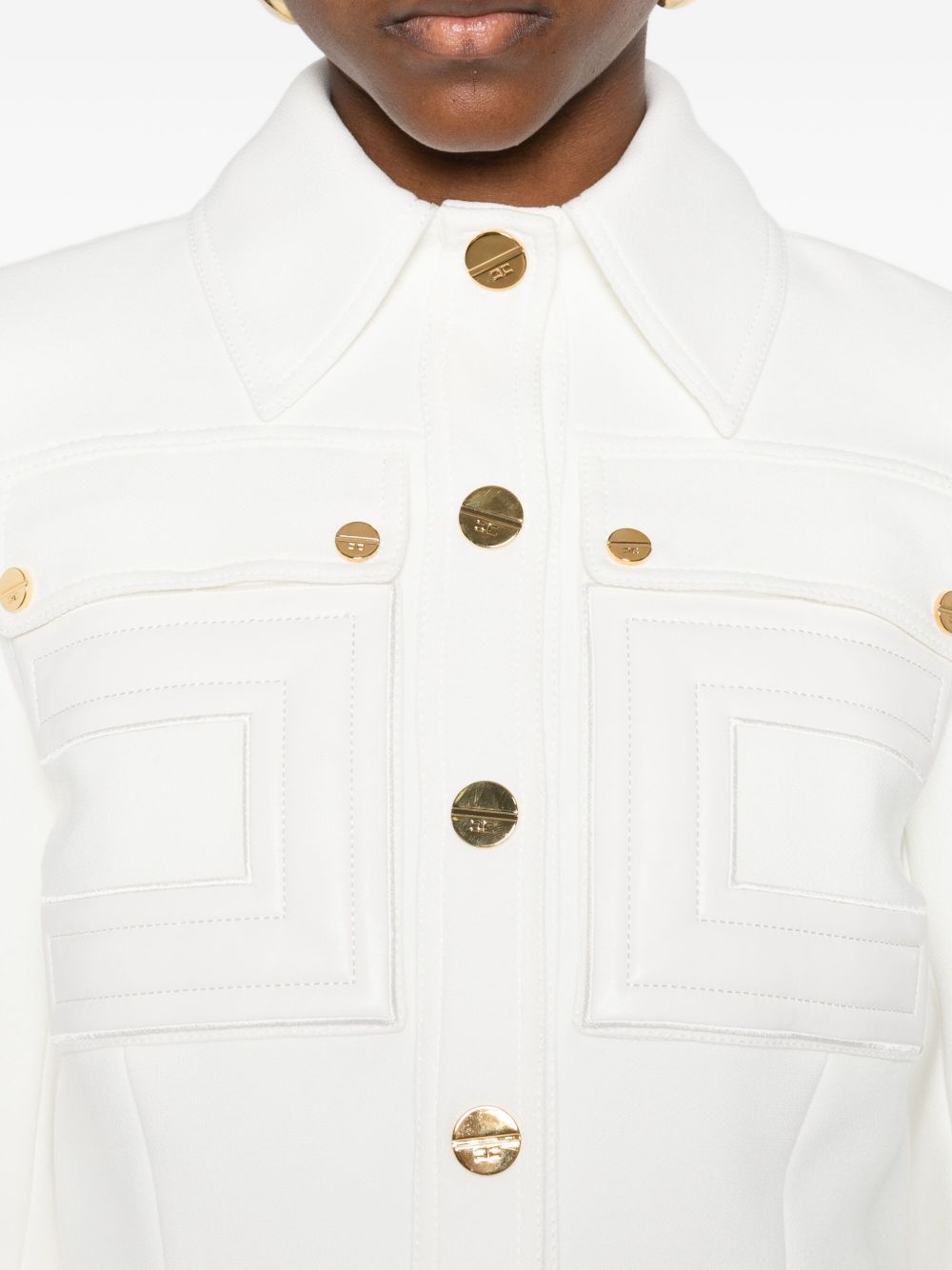 Elisabetta Franchi Double-Breasted Ivory Jacket with Patch Pockets Ivory