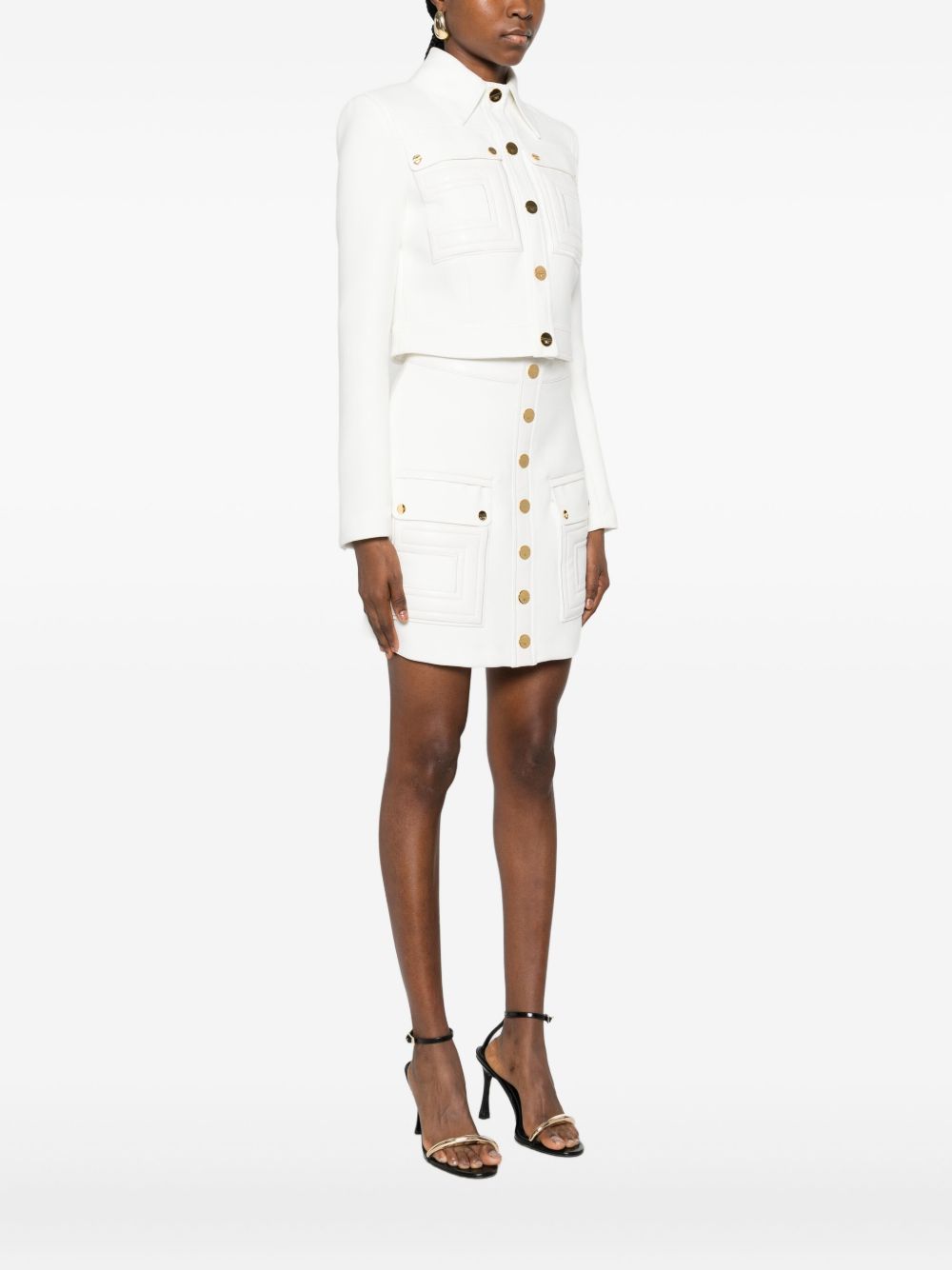 Elisabetta Franchi Double-Breasted Ivory Jacket with Patch Pockets Ivory