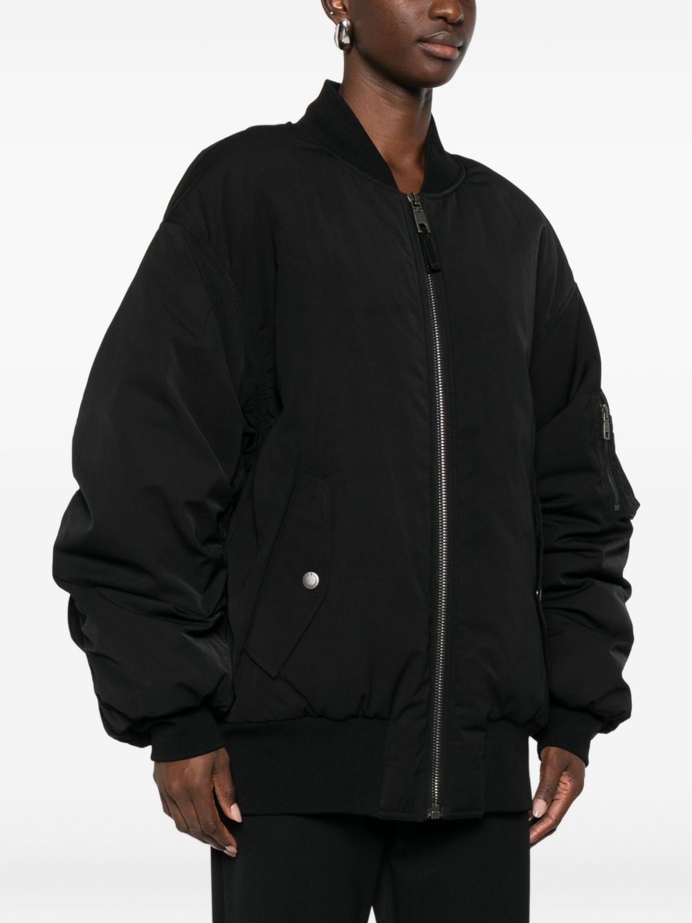 Dolce & Gabbana Matelassé Zip-Up Jacket with Ruched Sleeves Black Black