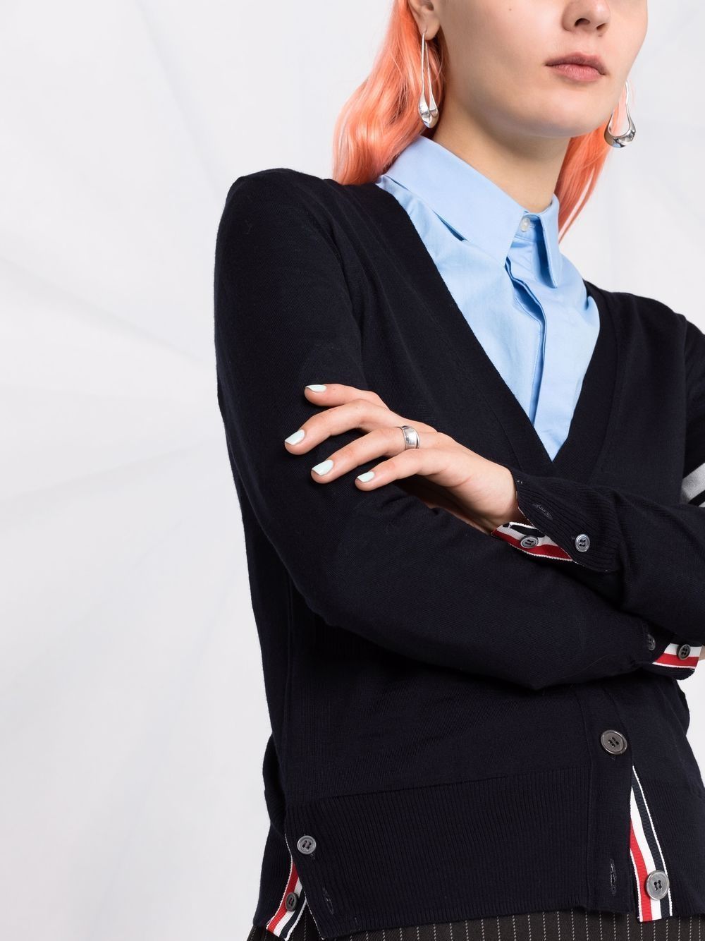 Thom Browne Signature 4-Bar Stripe Merino Wool Cardigan Blue