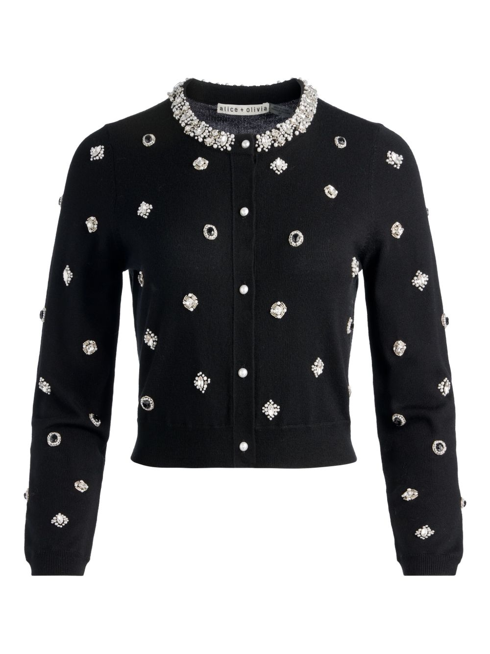 Alice + Olivia Embellished Collar Wool Cardigan Black