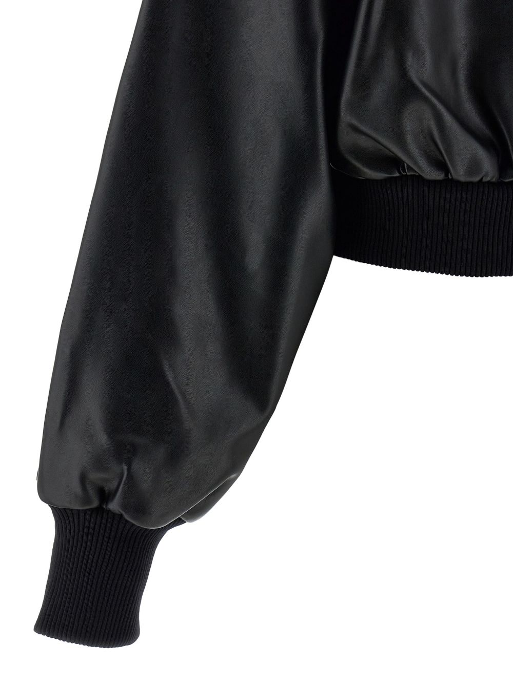 Norma Kamali Leather-Effect Ribbed-Knit High-Neck Jacket Black