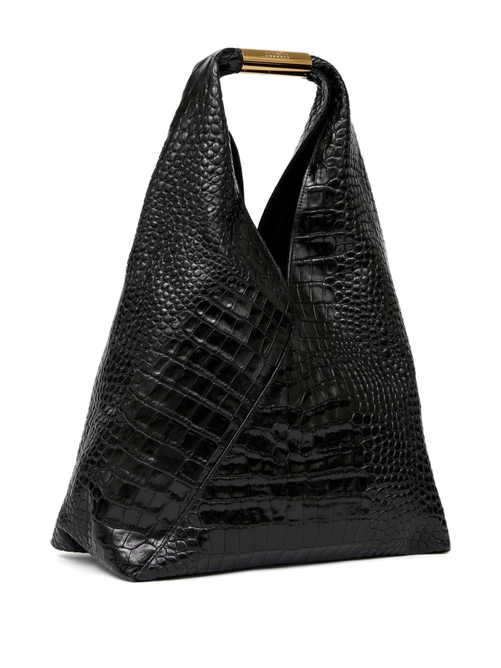 MM6 Maison Margiela Japanese Medium Croc-Embossed Leather Handbag Black