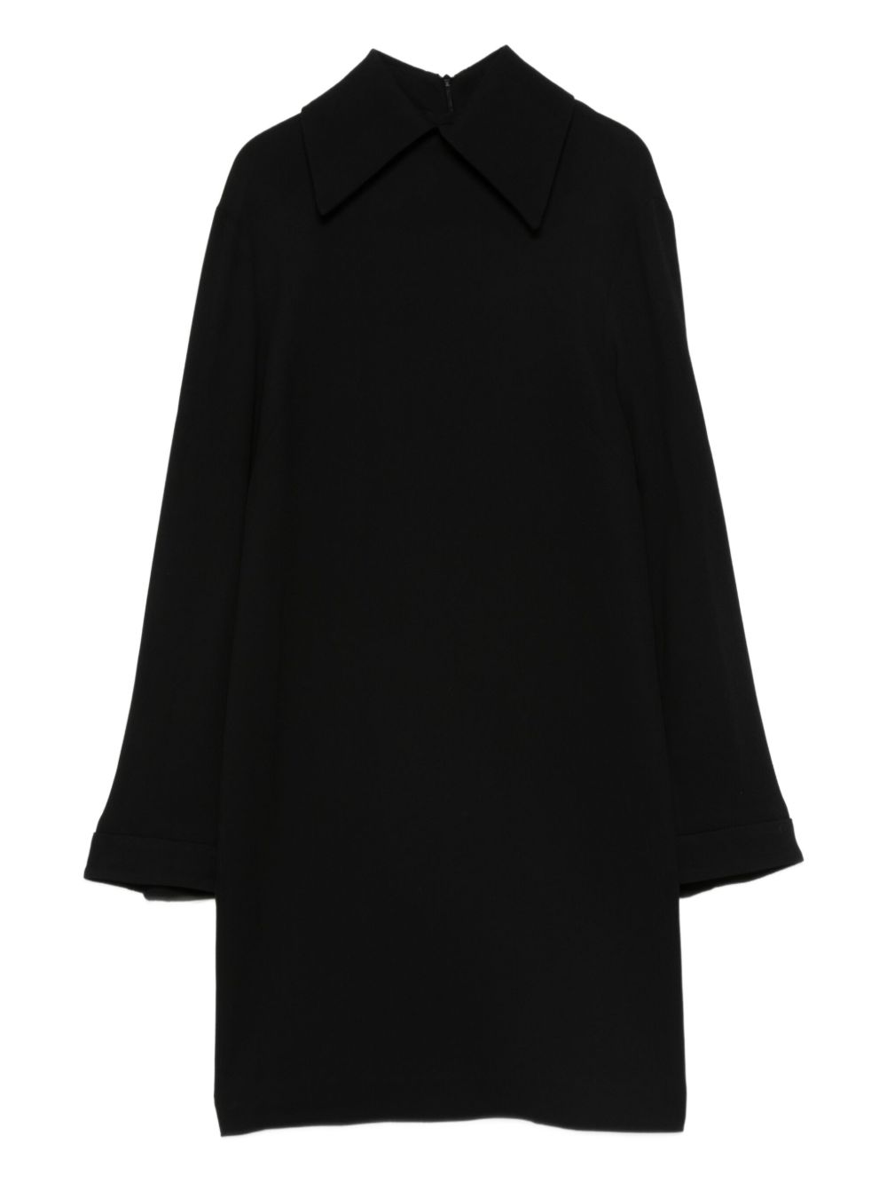 Semicouture Long-Sleeved Black Midi Dress with Classic Collar Black