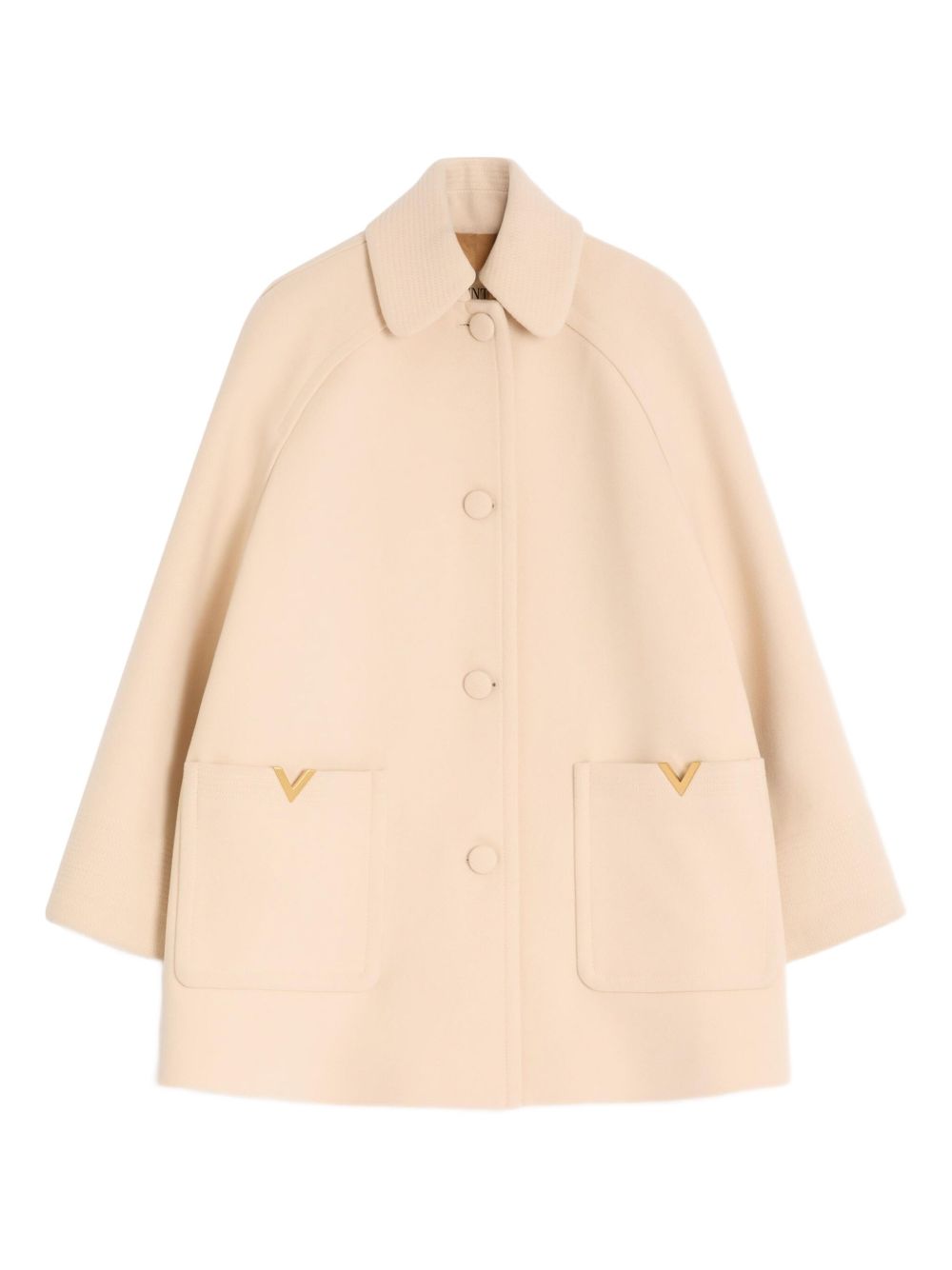 Valentino Wool V-Shaped Gold-Detail Coat Beige