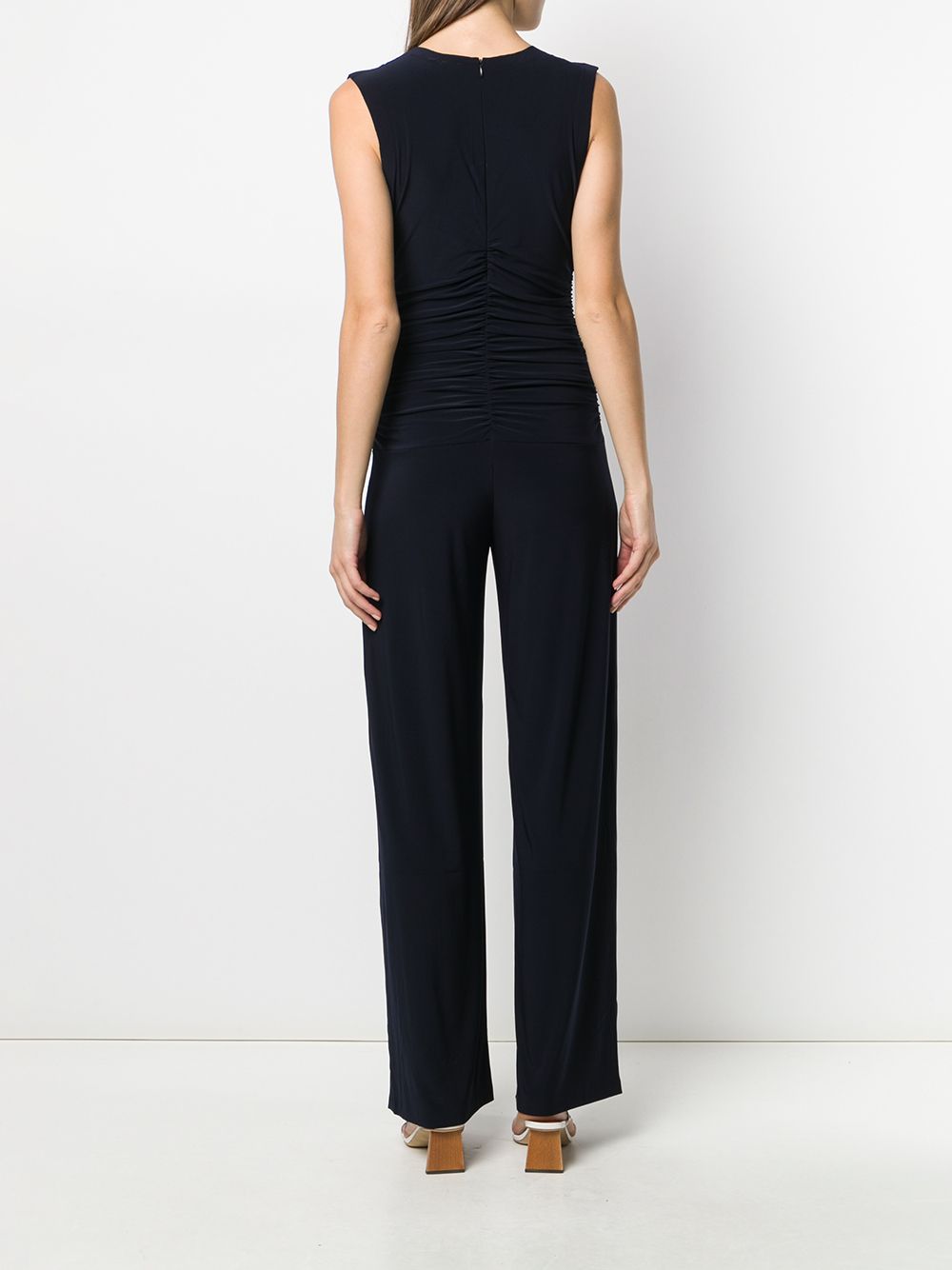 Norma Kamali V-Neck Blue Jersey Jumpsuit Blue