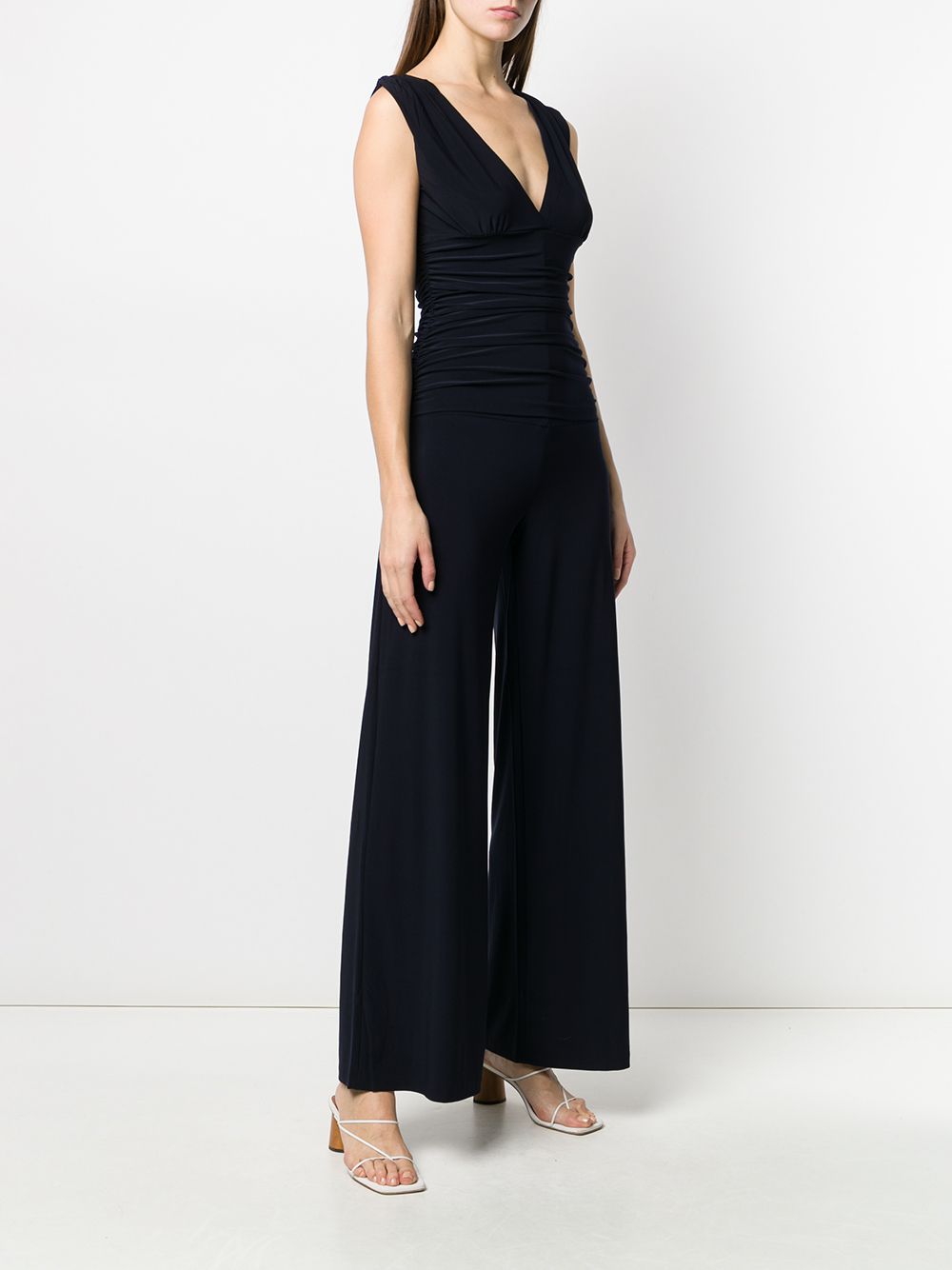 Norma Kamali V-Neck Blue Jersey Jumpsuit Blue