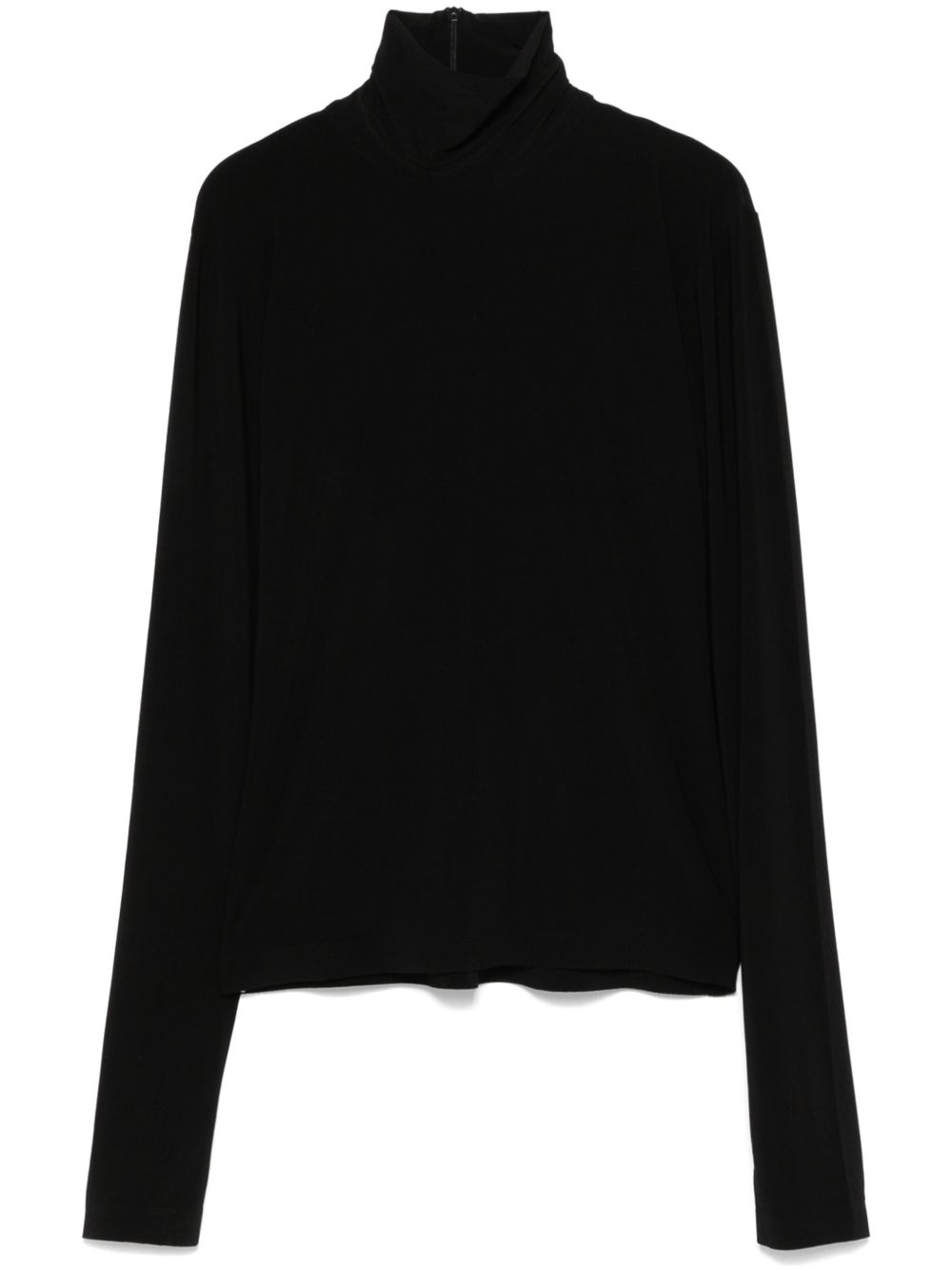 Norma Kamali High-Neck Black Jersey Top with Long Sleeves Black