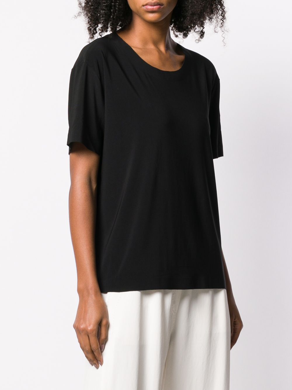 Norma Kamali Scoop Neck Black Cotton T-Shirt With Short Sleeves Black