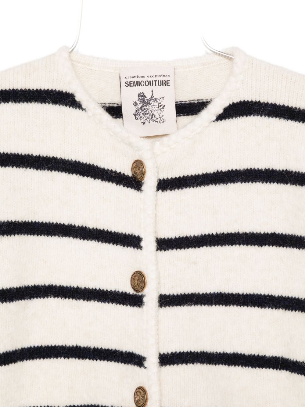 Semicouture Striped Wool-Blend Cardigan with Button Fastening White