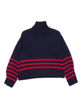 Semicouture Striped Wool-Blend Turtleneck Sweater Blue