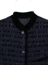 Emporio Armani Velvet-Trimmed Sequin Embellished Blue Jacket Blue