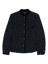 Emporio Armani Velvet-Trimmed Sequin Embellished Blue Jacket Blue
