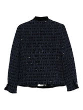 Emporio Armani Velvet-Trimmed Sequin Embellished Blue Jacket Blue