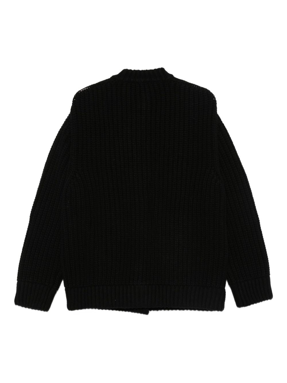 Semicouture Black Wool Knit Button-Up Sweater with Pockets Black