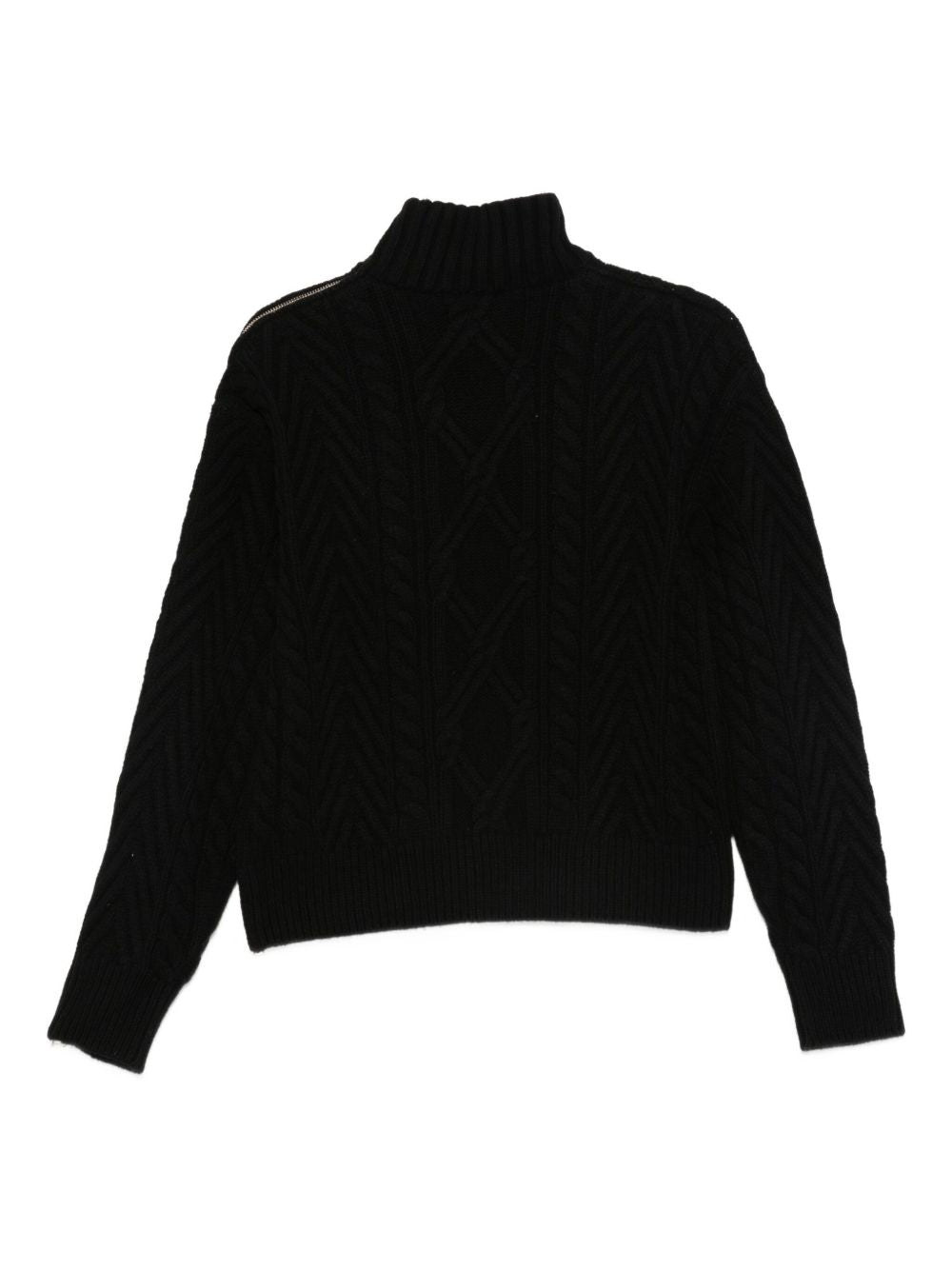 Semicouture High-Neck Wool Knit Sweater with Zipped Sleeves Black