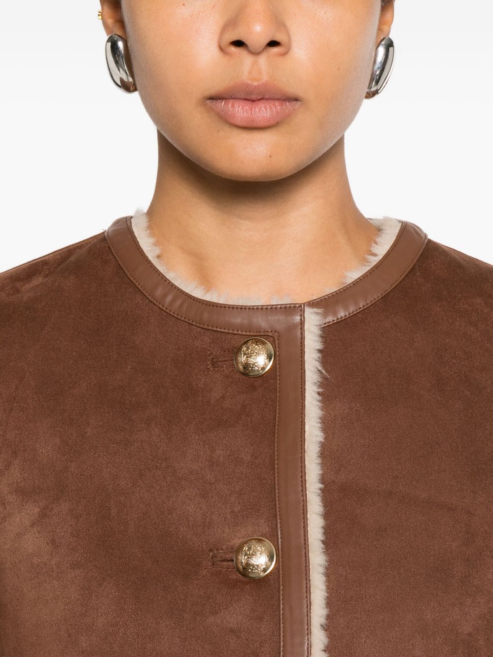 Semicouture Faux Fur Trim Brown Buttoned Jacket Brown