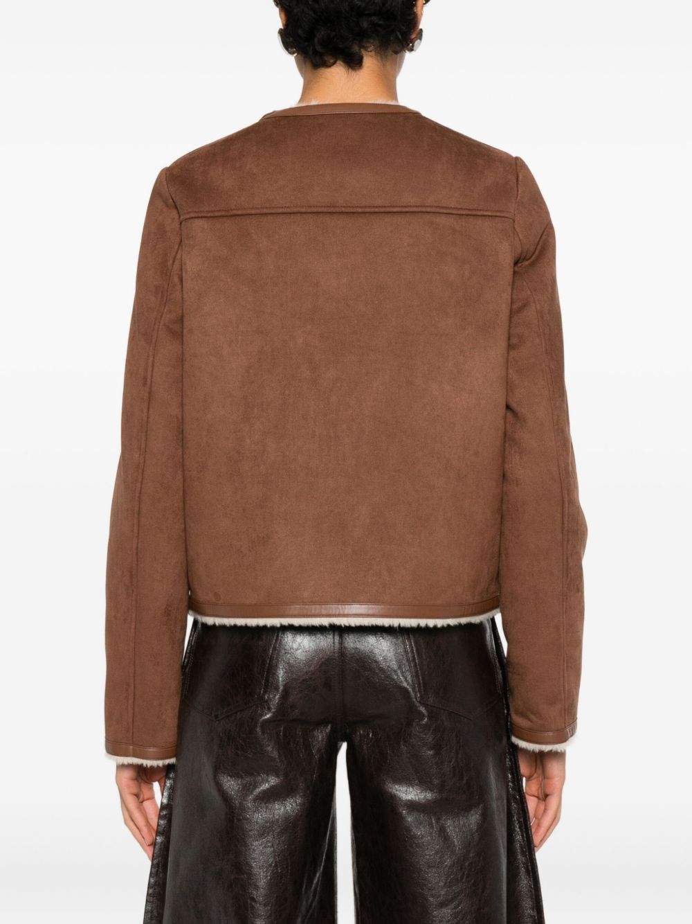 Semicouture Faux Fur Trim Brown Buttoned Jacket Brown