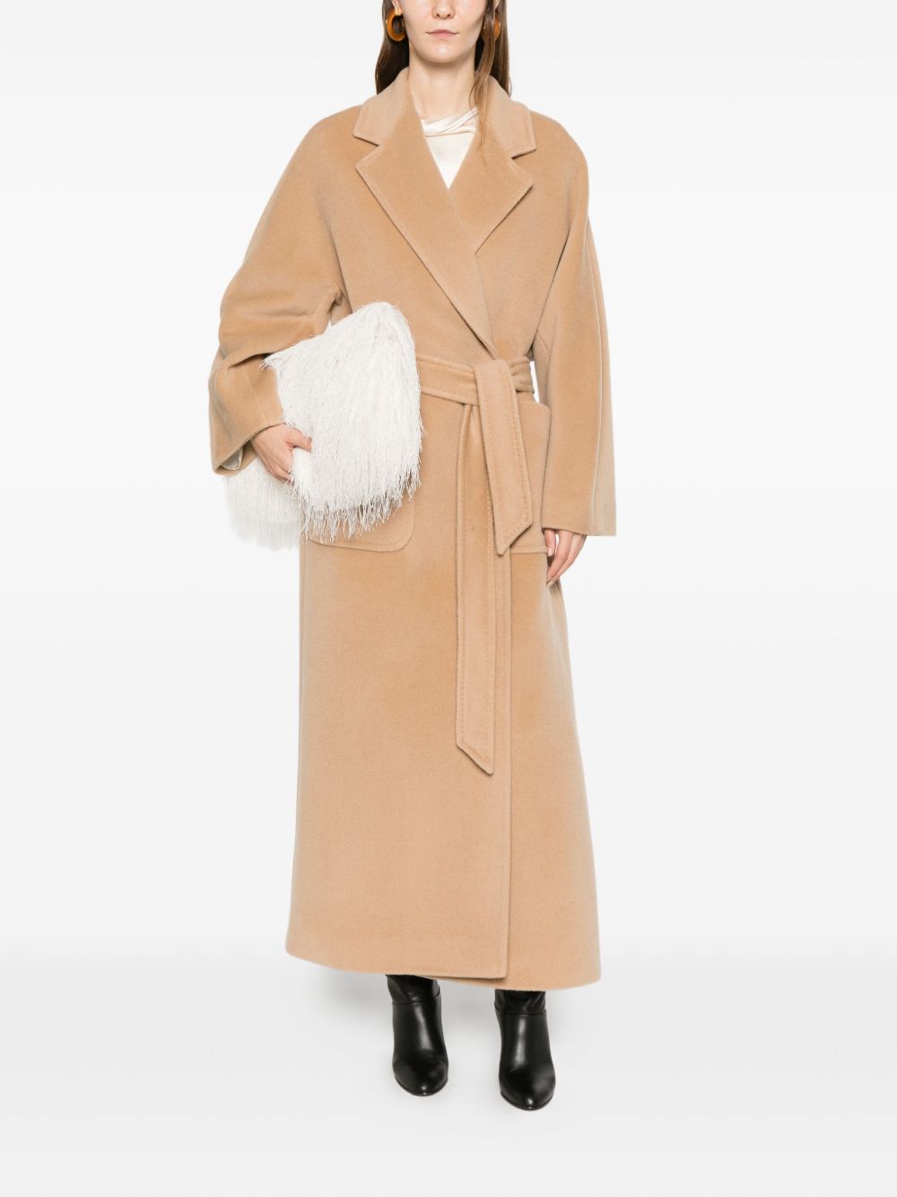 Tagliatore Wool Belted Long Coat Beige Beige