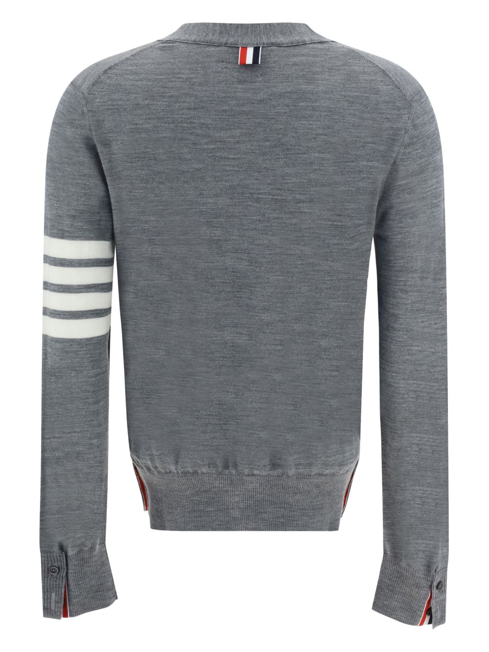 Thom Browne Signature 4-Bar Wool V-Neck Cardigan Light Grey