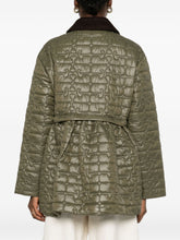 Ganni Quilted Recycled Nylon Corduroy-Collar Jacket Green Green