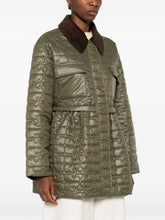 Ganni Quilted Recycled Nylon Corduroy-Collar Jacket Green Green