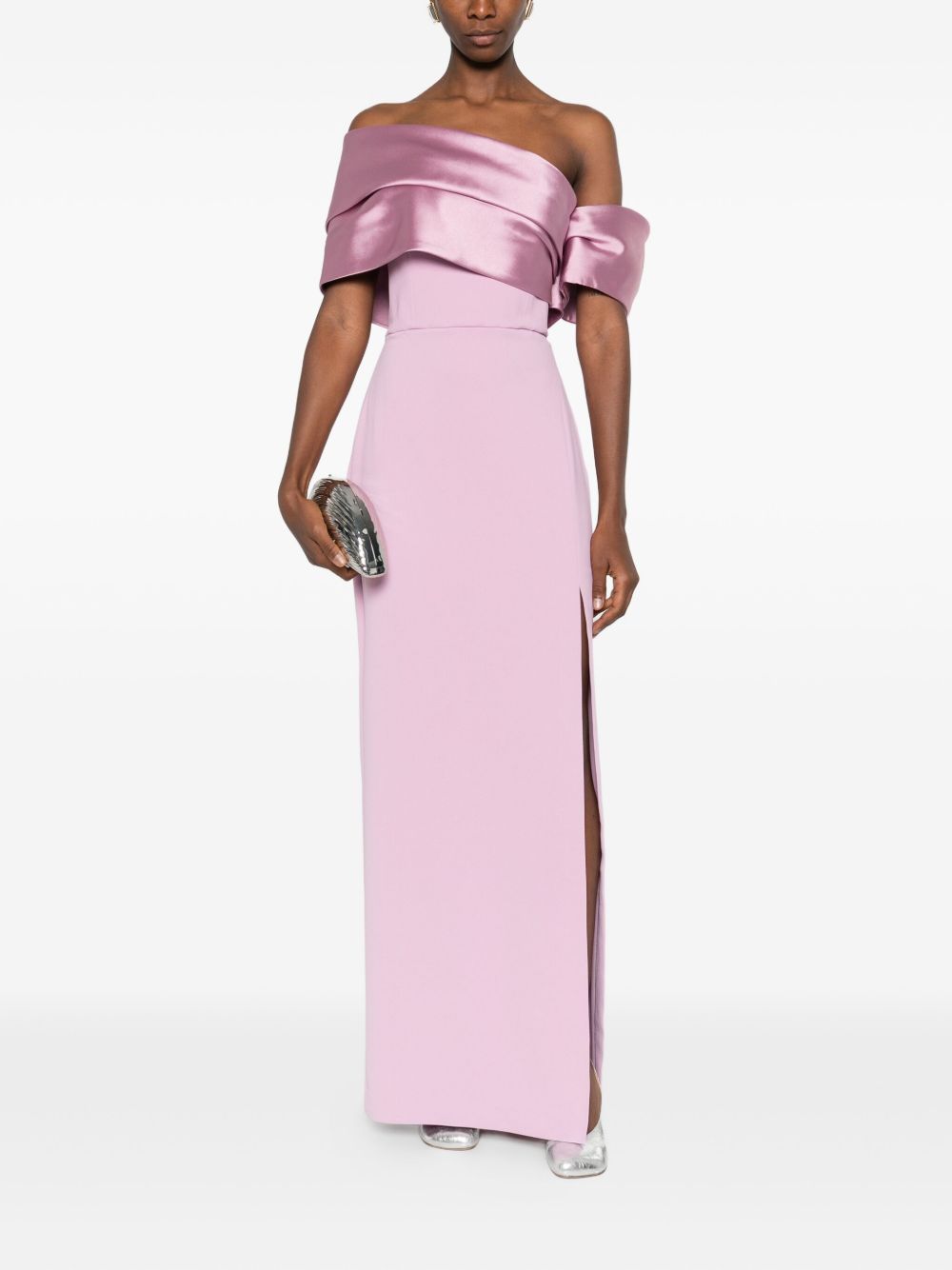 Solace London Off-Shoulder Draped Maxi Dress Pink