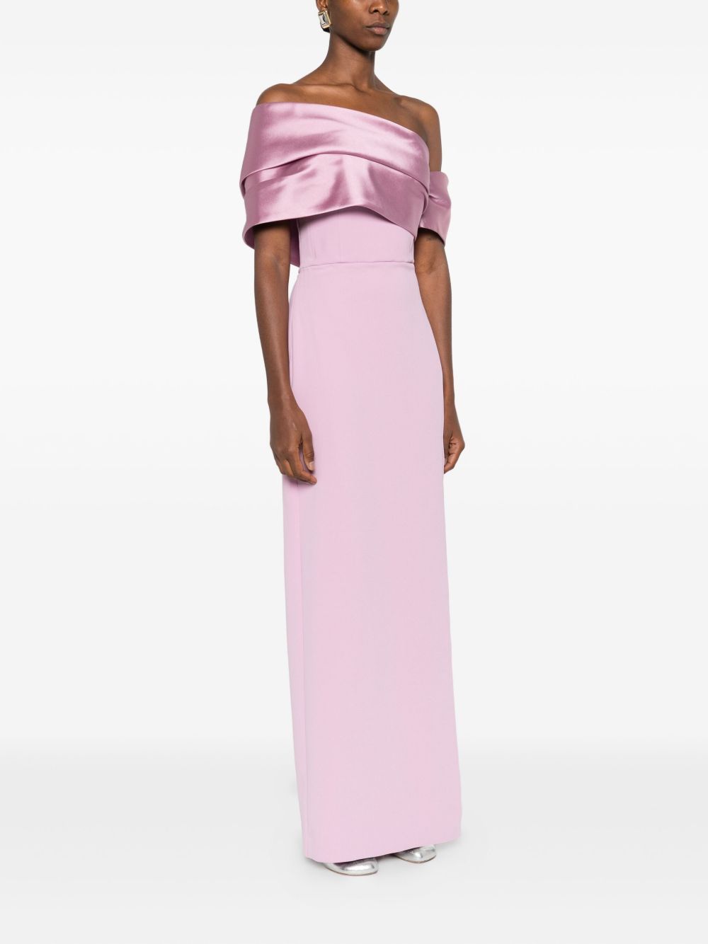 Solace London Off-Shoulder Draped Maxi Dress Pink