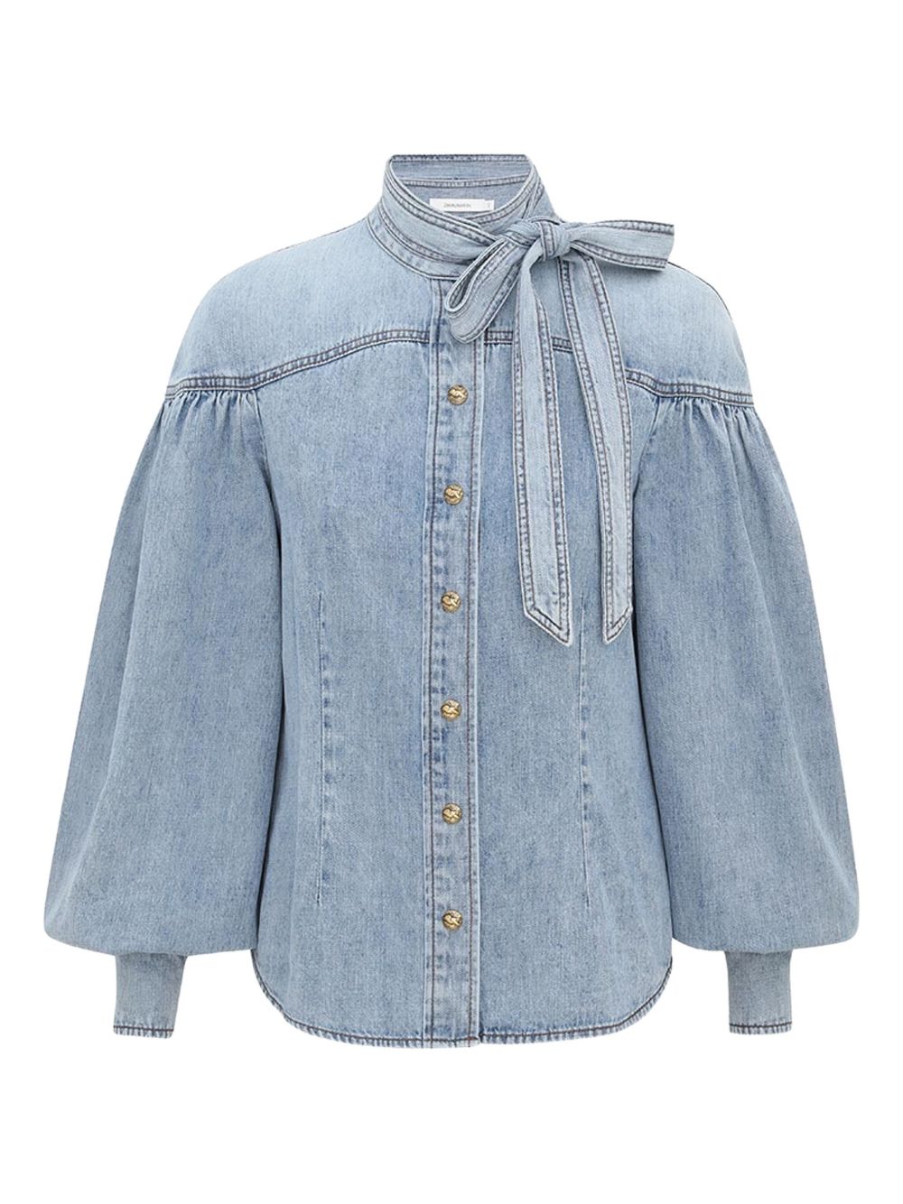 Zimmermann Denim Tie-Neck Blouse Clear Blue