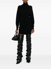 Balmain Black Cashmere-Blend Roll-Neck Button-Embellished Midi Dress Black