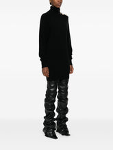 Balmain Black Cashmere-Blend Roll-Neck Button-Embellished Midi Dress Black