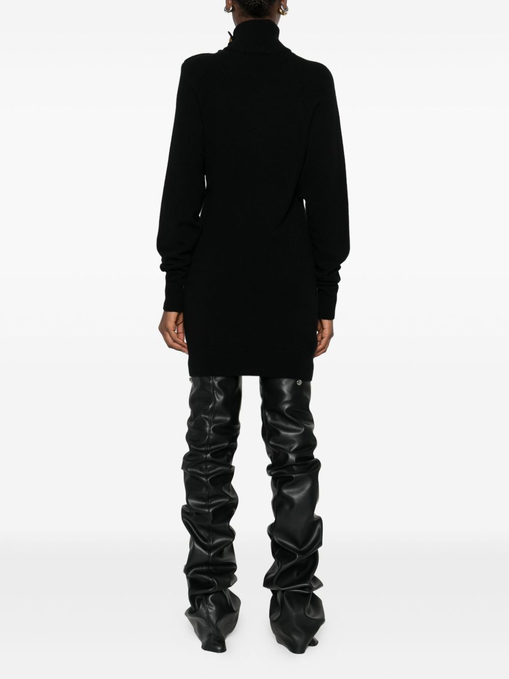 Balmain Black Cashmere-Blend Roll-Neck Button-Embellished Midi Dress Black