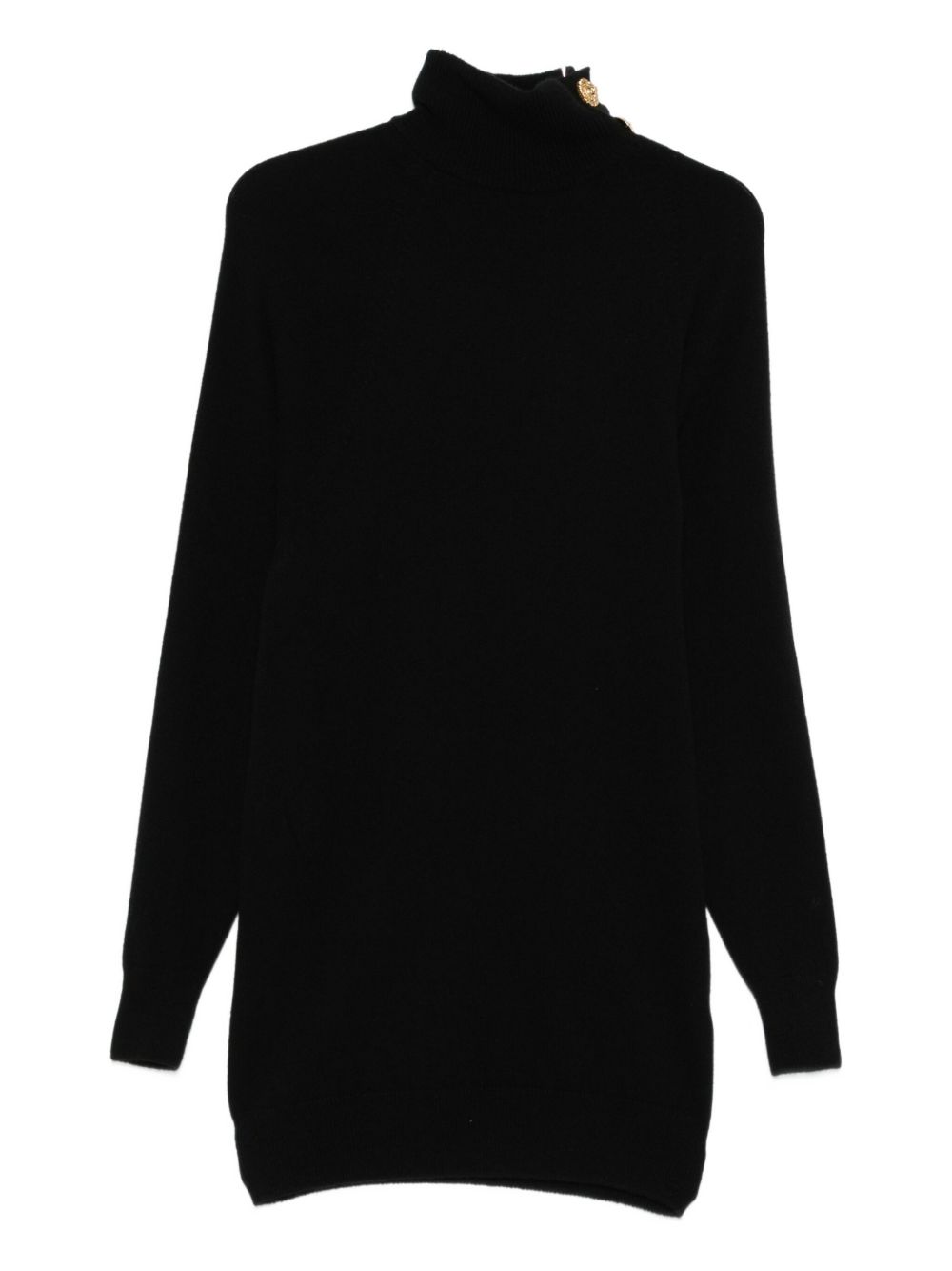Balmain Black Cashmere-Blend Roll-Neck Button-Embellished Midi Dress Black