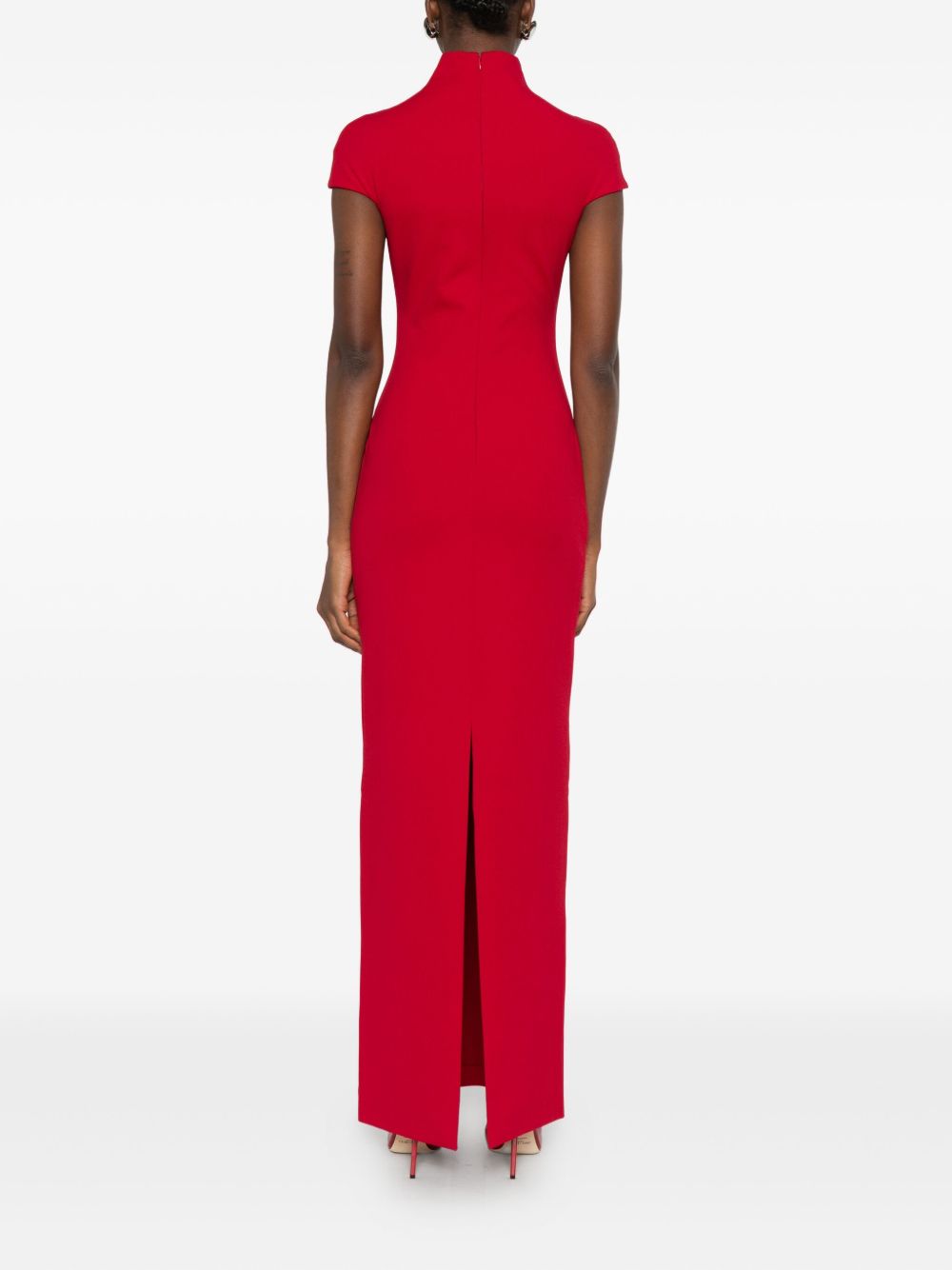 Solace London High Neck Red Maxi Dress with Cap Sleeves Red
