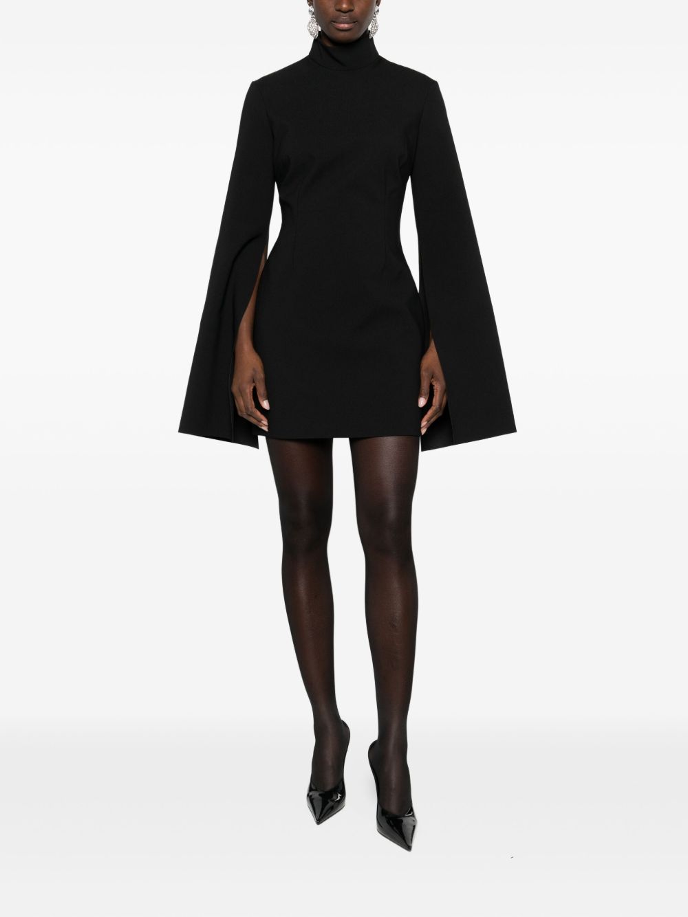 Solace London Laurel Funnel Neck Thigh-Length Mini Dress Black