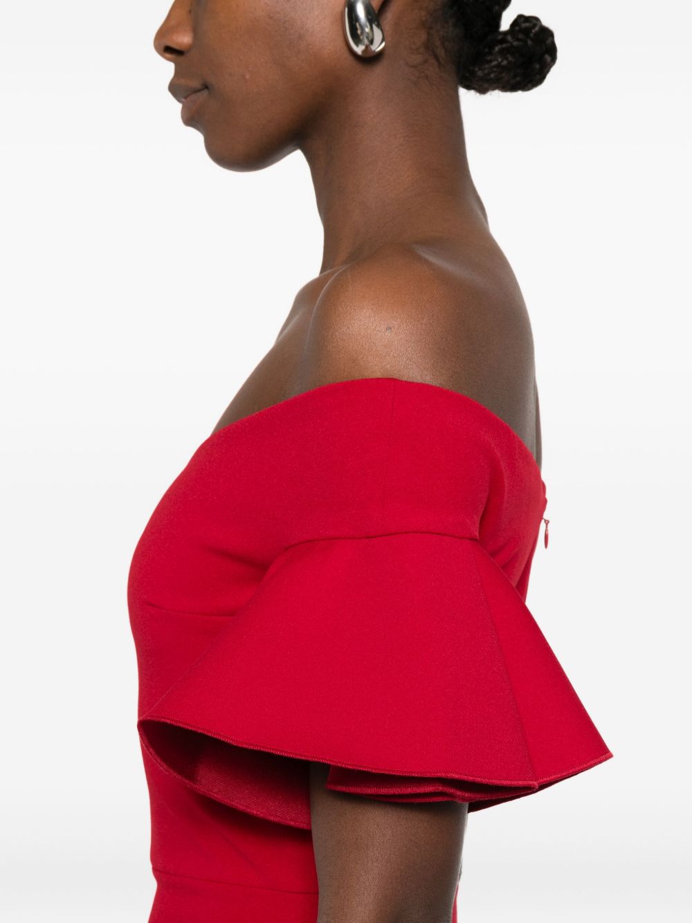 Solace London Cielo Off-Shoulder Ruffled Maxi Dress Red