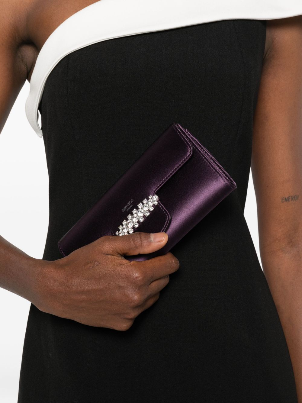 Jimmy Choo Bing Satin Crystal-Embellished Chain Wallet Bordeaux