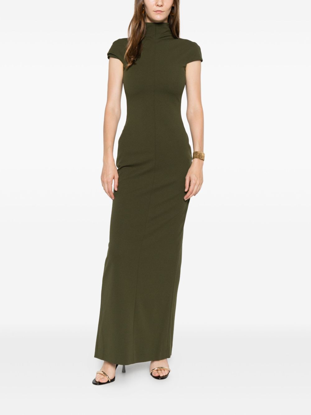 Solace London Lang Maxi High Neck Cap Sleeve Dress Green