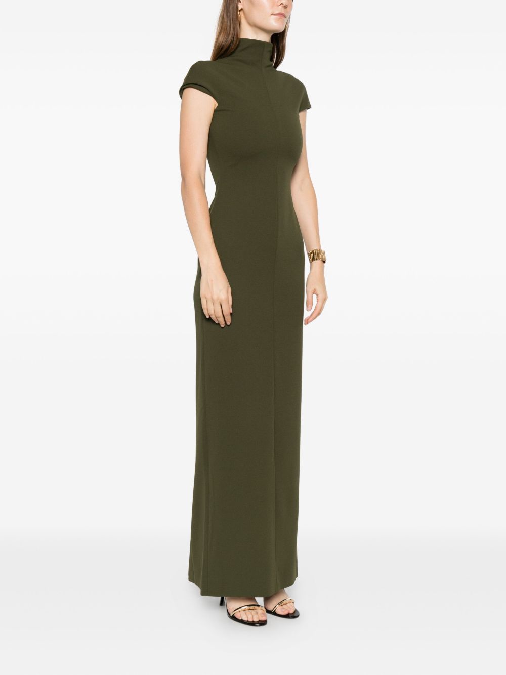 Solace London Lang Maxi High Neck Cap Sleeve Dress Green