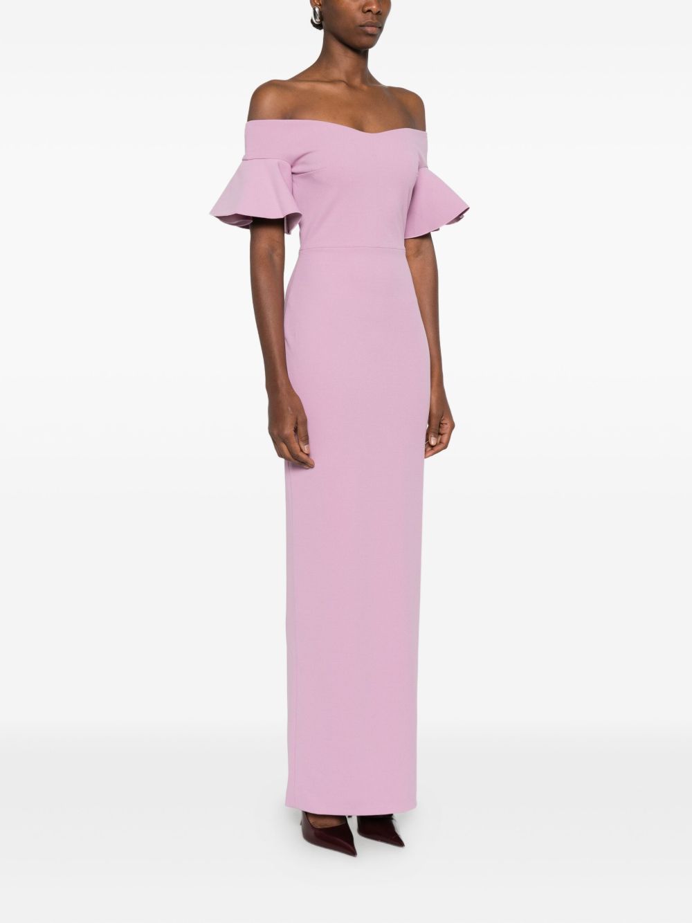 Solace London Cielo Off-Shoulder Ruffled Maxi Dress Pink