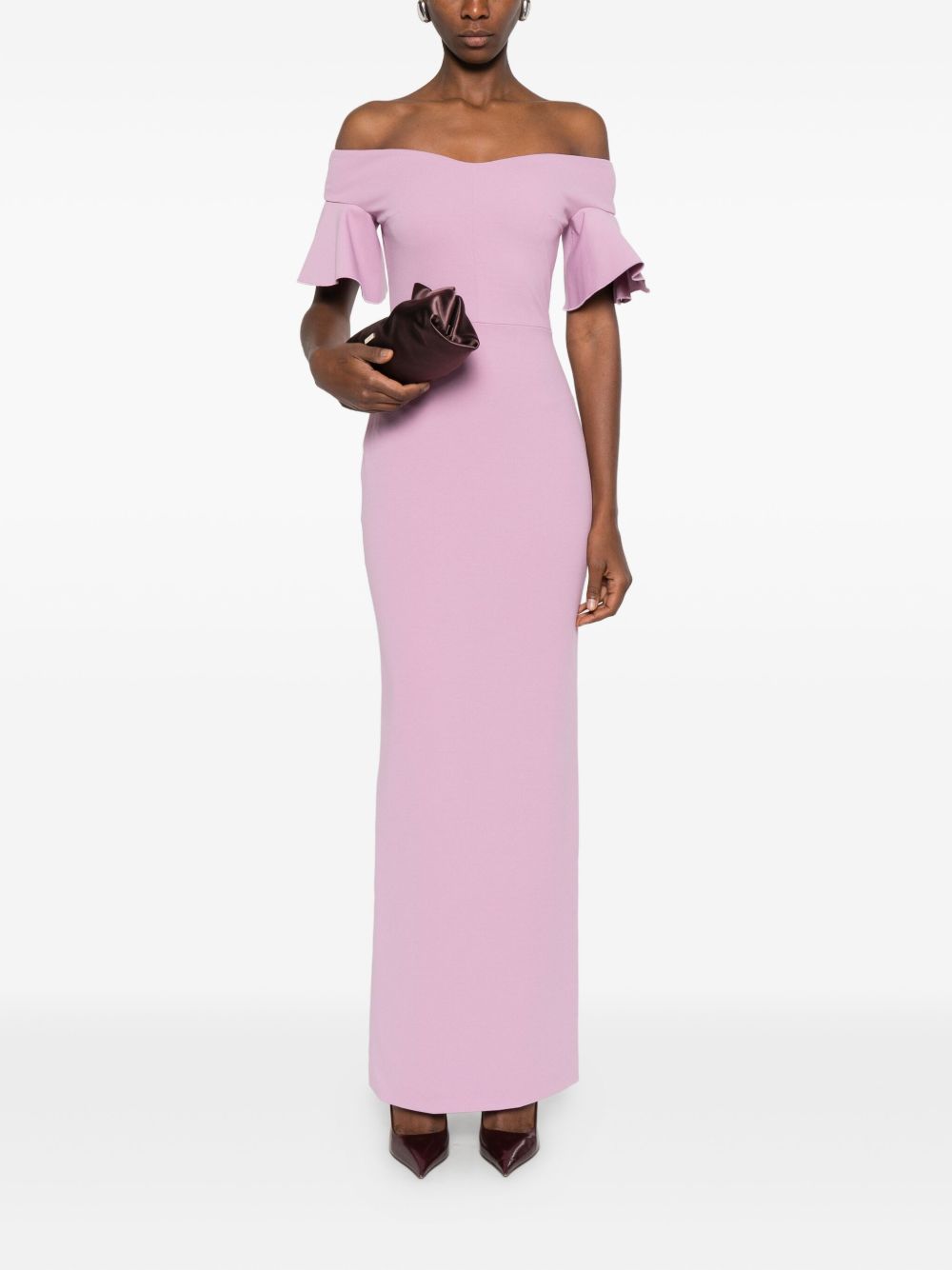 Solace London Cielo Off-Shoulder Ruffled Maxi Dress Pink